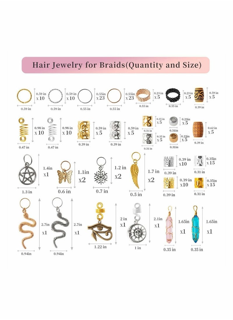 SYOSI - 200 Pcs Hair Beads Jewelry, Dreadlocks Gem Crystal Hair Charms Metal Hair Coils Rings Gold And Silver Hair Jewels Pendants Braid Cuffs Clips Loc Tube Bead Braid Accessories for Hair Braids Decoration - Image 1