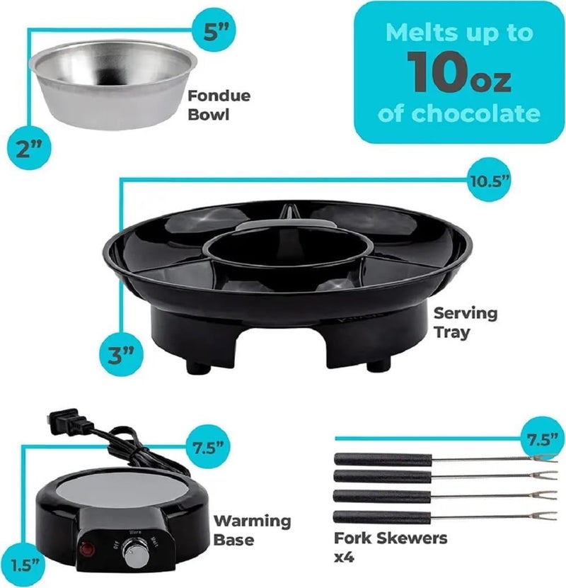 SHREVI Shrevi Chocolate Fondue Maker, Electric Chocolate Melting Pot Set with 4 Steel Forks, Stainless Steel Bowl and Party Serving Tray, for Quick Melting Chocolate - Image 2