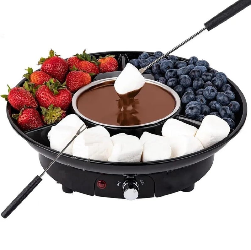 SHREVI Shrevi Chocolate Fondue Maker, Electric Chocolate Melting Pot Set with 4 Steel Forks, Stainless Steel Bowl and Party Serving Tray, for Quick Melting Chocolate - Image 1