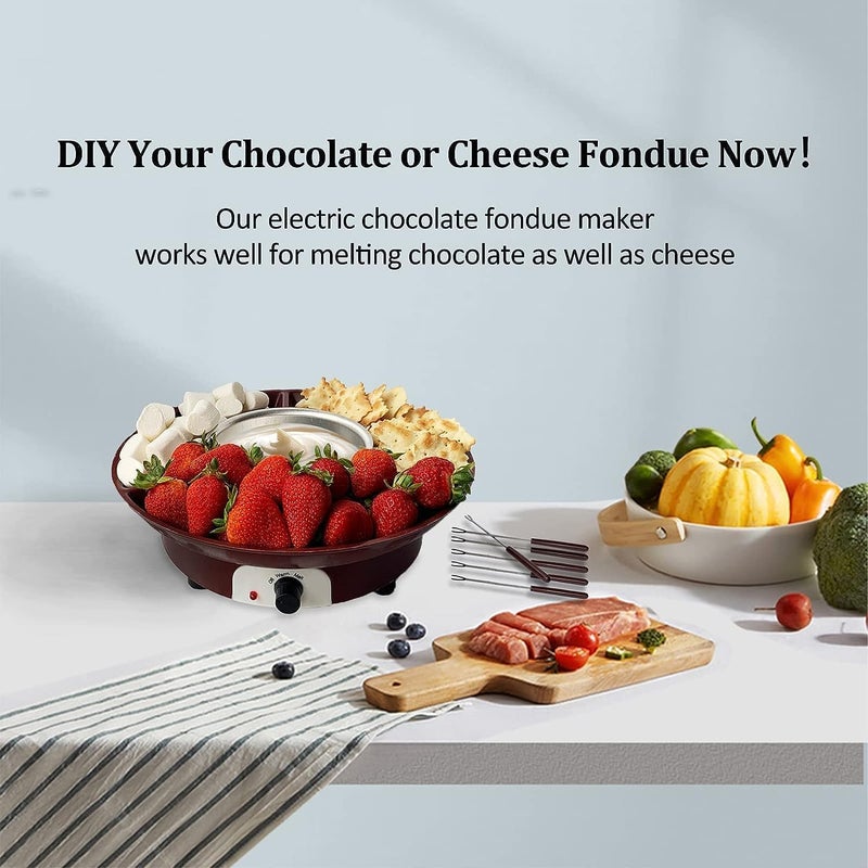 SHREVI Shrevi Chocolate Fondue Maker, Electric Chocolate Melting Pot Set with 4 Steel Forks, Stainless Steel Bowl and Party Serving Tray, for Quick Melting Chocolate - Image 5