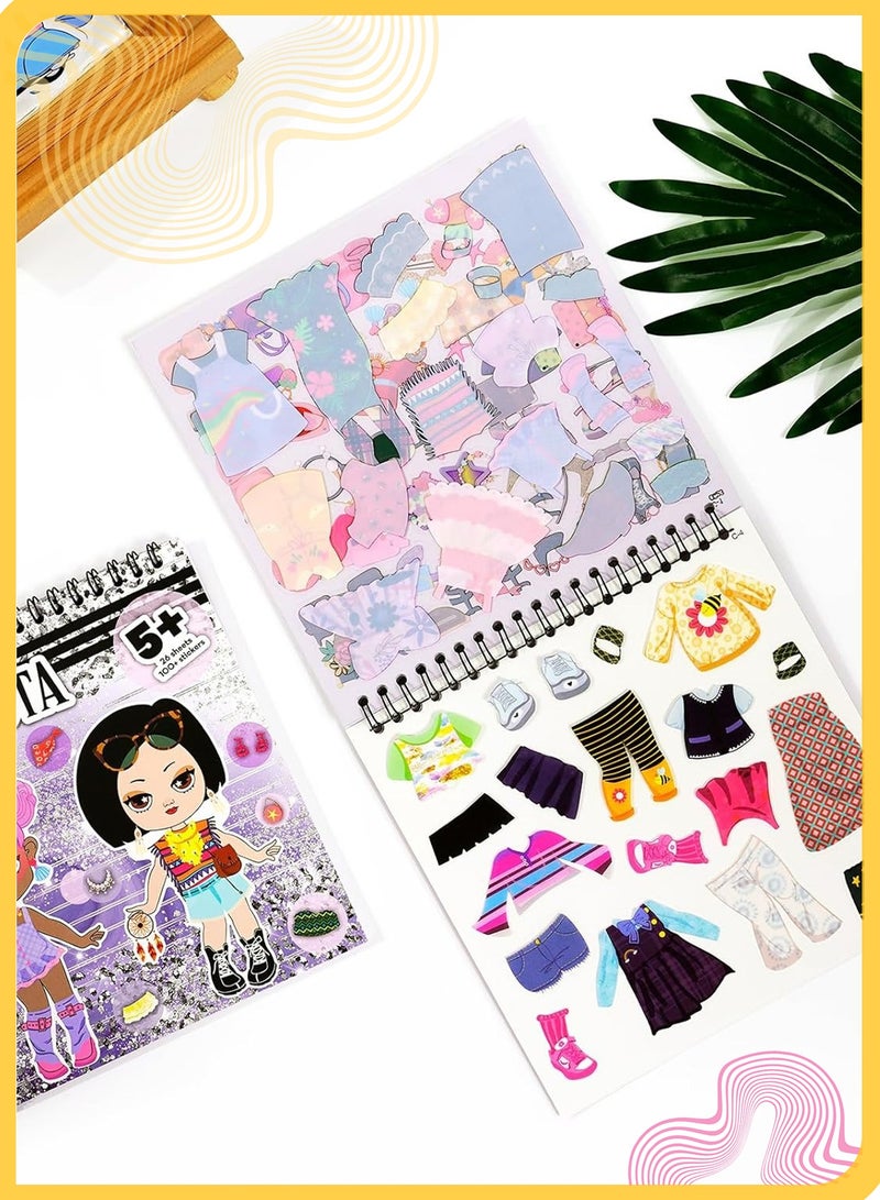Girls Fashion Dress Up Sticker Book, Stickers Book, Stickers For Girls, Reusable PET Stickers, Fashion Coloring Templates, Creative Drawing Kit, Travel Toy Gift, Develops Creativity & Aesthetic Sense (18x18cm) - Image 2