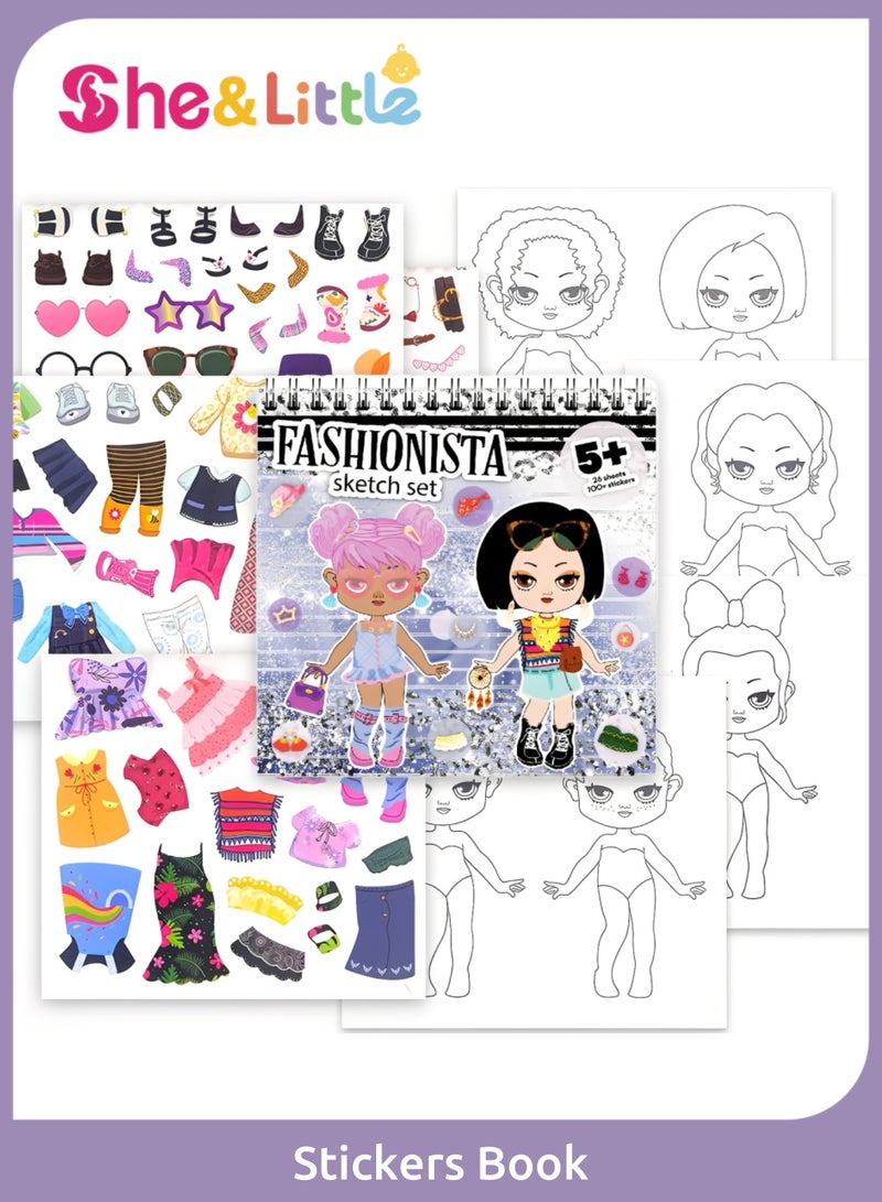 Girls Fashion Dress Up Sticker Book, Stickers Book, Stickers For Girls, Reusable PET Stickers, Fashion Coloring Templates, Creative Drawing Kit, Travel Toy Gift, Develops Creativity & Aesthetic Sense (18x18cm) - Image 1