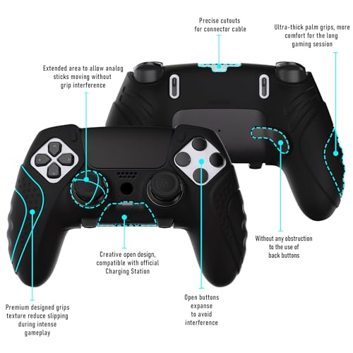 PlayVital Guardian Edition Anti-Slip Ergonomic Silicone Cover Case for ps5 Edge Controller, Soft Rubber Protector Skin for ps5 Edge Wireless Controller with Thumb Grip Caps - Black - Image 3