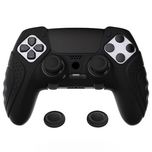 PlayVital Guardian Edition Anti-Slip Ergonomic Silicone Cover Case for ps5 Edge Controller, Soft Rubber Protector Skin for ps5 Edge Wireless Controller with Thumb Grip Caps - Black - Image 1