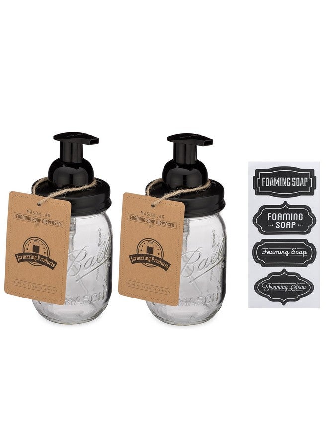 Jarmazing Products Mason Jar Foaming Soap Dispenser - Black - with 16 Ounce Ball Mason Jar - Two Pack! - Image 1