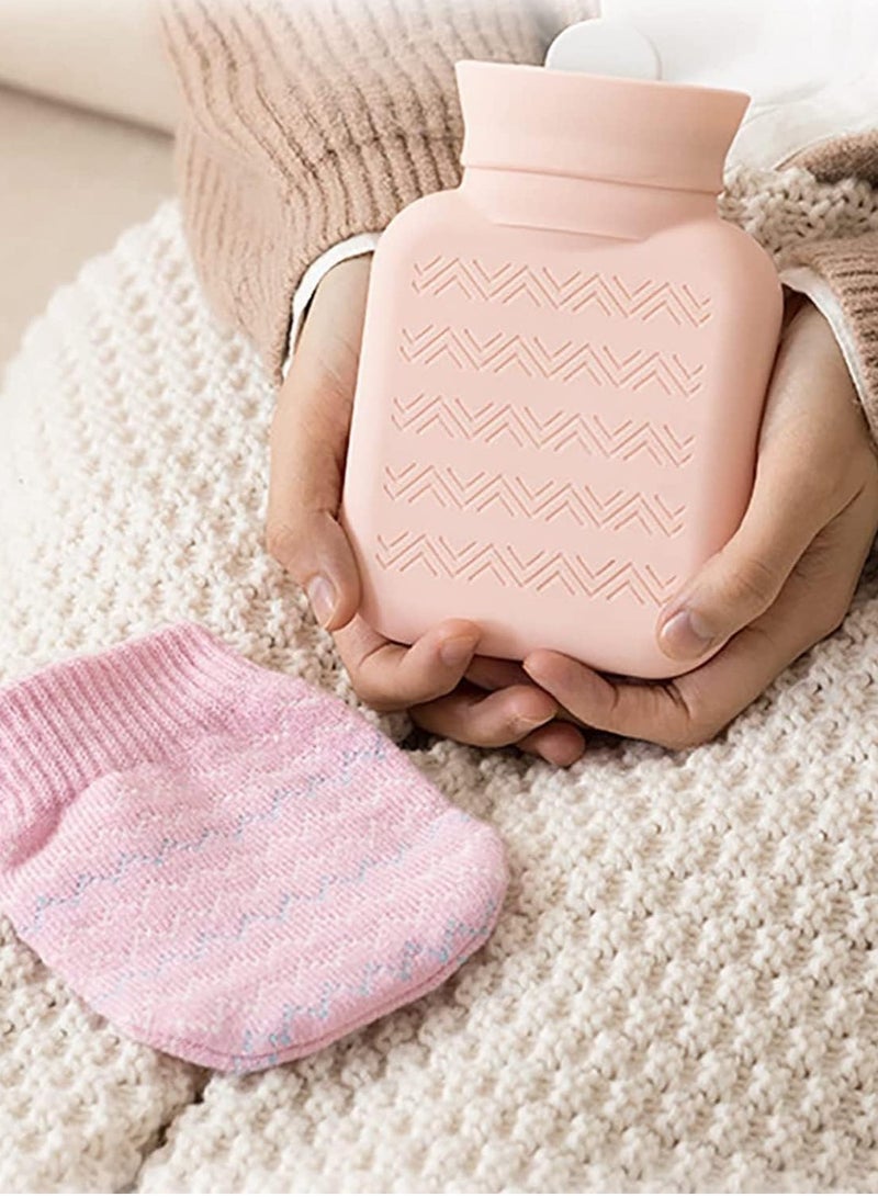 Bukela Hot Water Bottle with Soft Cover, Small Lovely and Reusable Hot Water Bottles Hand Warmers Portable Removeable & Washable Knit Bottle Covers, Microwave Oven Heating Available (Pink)  - Image 2