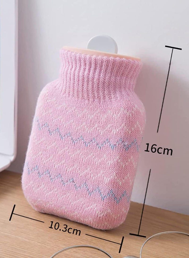 Bukela Hot Water Bottle with Soft Cover, Small Lovely and Reusable Hot Water Bottles Hand Warmers Portable Removeable & Washable Knit Bottle Covers, Microwave Oven Heating Available (Pink)  - Image 3