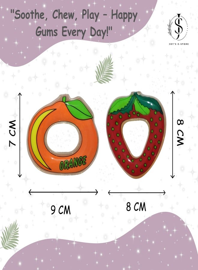 JOY'S E-STORE Baby Teether Combo - 2 Water-Filled (Strawberry and Orange Shape) & 3 Silicone Teethers for 3-12 Months | BPA-Free, Easy Grip Teething Toys for Newborns & Toddlers | Safe Mouthing Toys for Babies - BT49 - Image 3