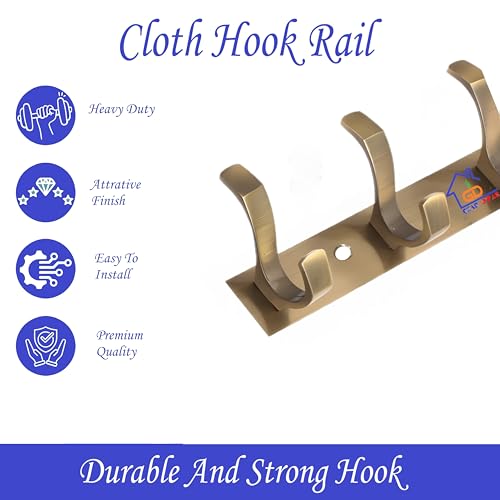 GHAR DWAR S Type Stainless Steel Pin Cloth Hanger Wall Hooks Rail for Hanging Clothes Bathroom Wall Door for Hanging Keys,Towel (8 Pin Brass Antique, Pack of 2) - Image 2