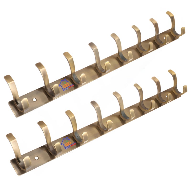 GHAR DWAR S Type Stainless Steel Pin Cloth Hanger Wall Hooks Rail for Hanging Clothes Bathroom Wall Door for Hanging Keys,Towel (8 Pin Brass Antique, Pack of 2) - Image 5