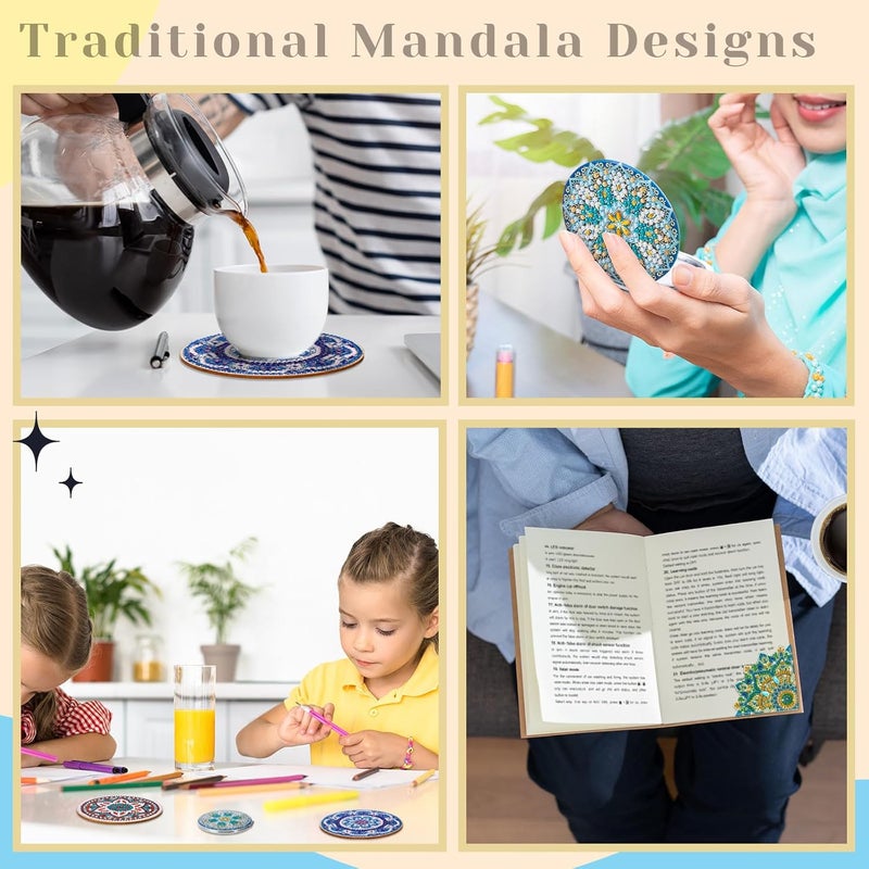 klarako 19 Set Mandala Diamond Painting Kits Include Diamond Art Coasters with Holder DIY Keychains Crafts Personalized Bookmarks Handmade Purses and Compact Mirror for Beginners Party Gift Supplies - Image 5