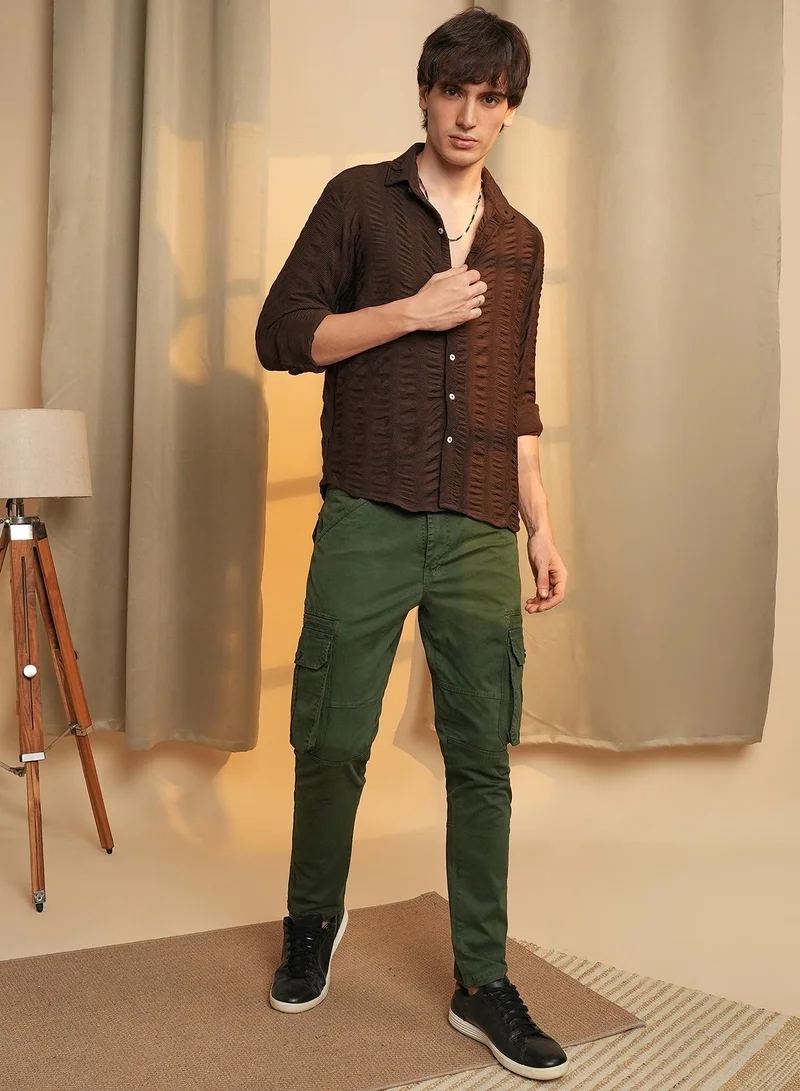 Campus Sutra Men's Chocolate Brown Chunky-Seersucker Shirt