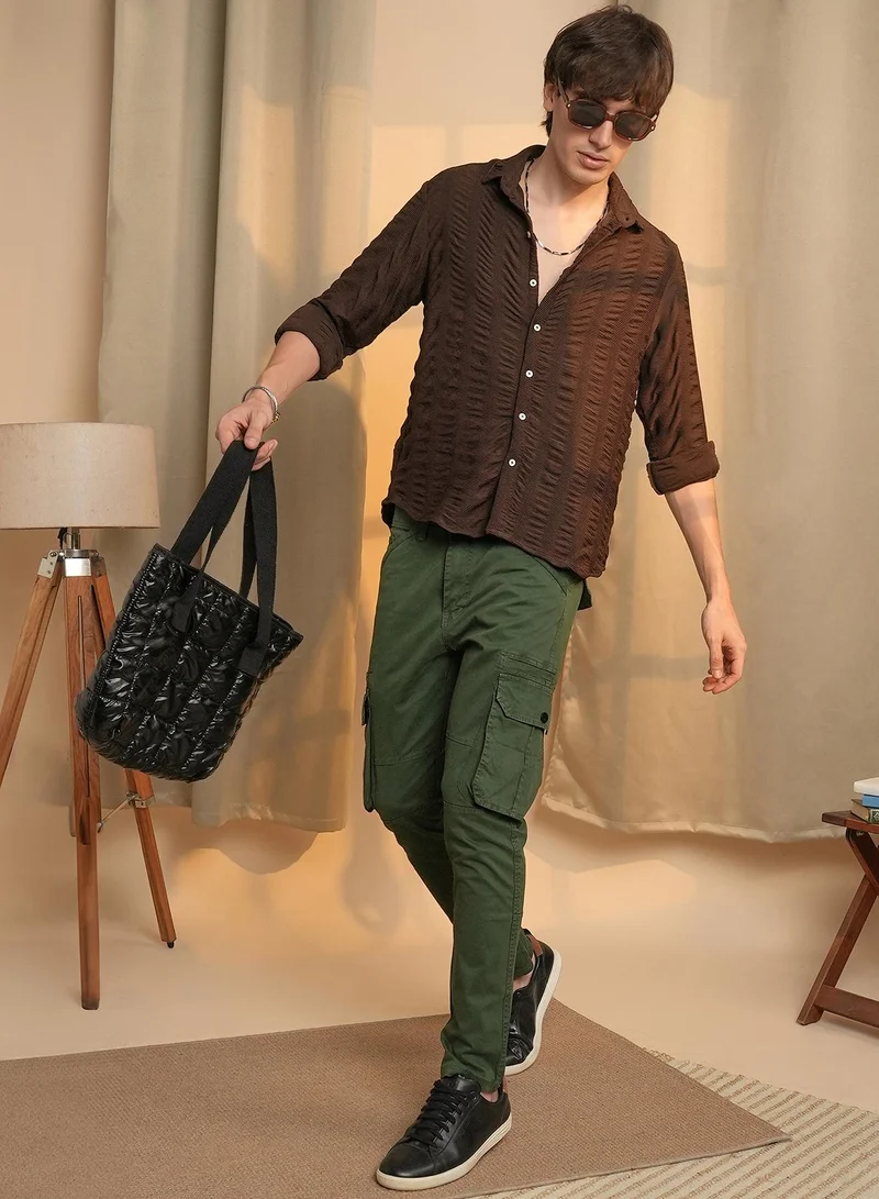 Campus Sutra Men's Chocolate Brown Chunky-Seersucker Shirt