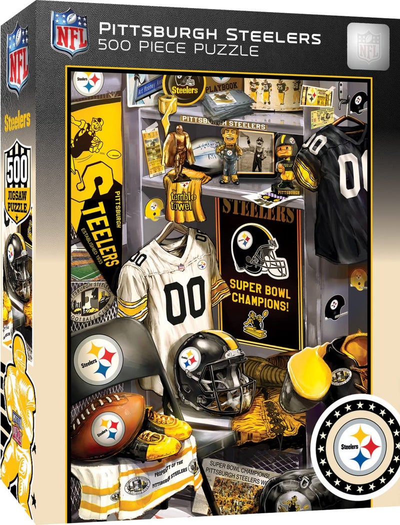 MasterPieces NFL Steelers Puzzle 500 Piece Jigsaw Puzzle, Officially Licensed Pittsburgh Locker Room Artwork, Nostalgic Sports Memorabilia Scene, Eco Friendly Materials, 15 x 21 Collectible Display - Image 1