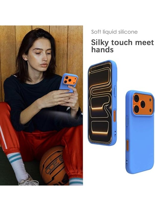 جراب متوافق مع iPhone 17 Pro Max مقاس 6.9 بوصة، جراب نحيف من السيليكون السائل بأربع طبقات مغطى بالكامل بطبقة مطاطية ناعمة مقاومة للصدمات، جراب هاتف واقٍ لهاتف iPhone 17 Pro Max (أزرق محيطي) - Image 2