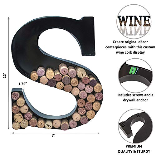 Made Easy Kit Metal Letter Wine Cork Keepsake Saver & Holder Monogram w/Free Wall Mount Kit A-Z (Letter S, Large) - Image 5