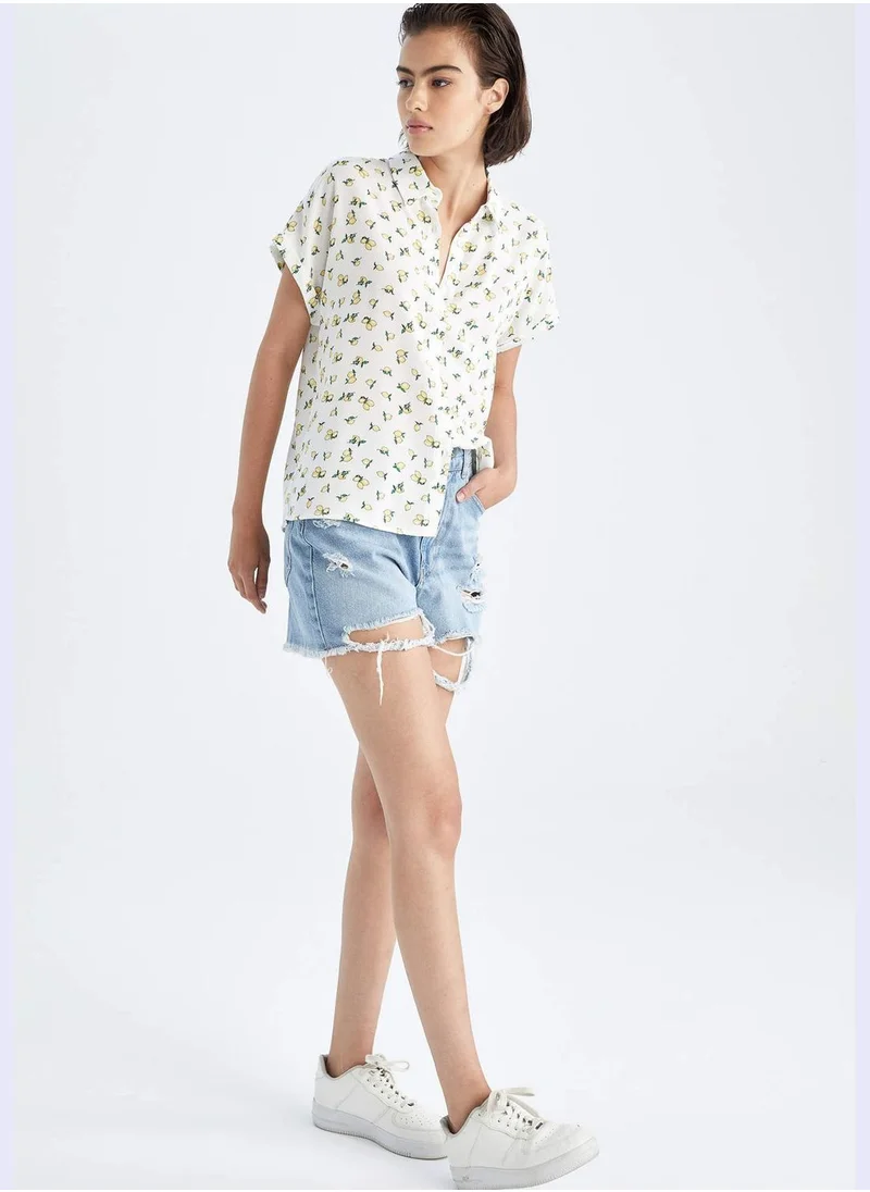 DeFacto Relaxed Fit Short Sleeved Polka Dot Shirt