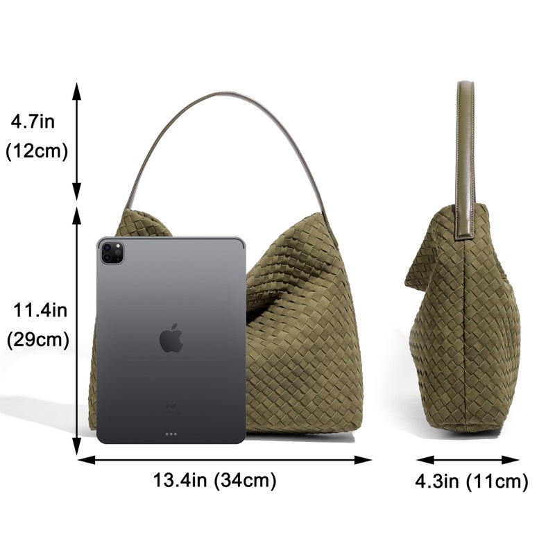 Rejolly Suede Tote Bag for Women Woven Hobo Handbag Slouchy Shoulder Purse Crossbody Designer Bag Suede Olive Green - Image 4