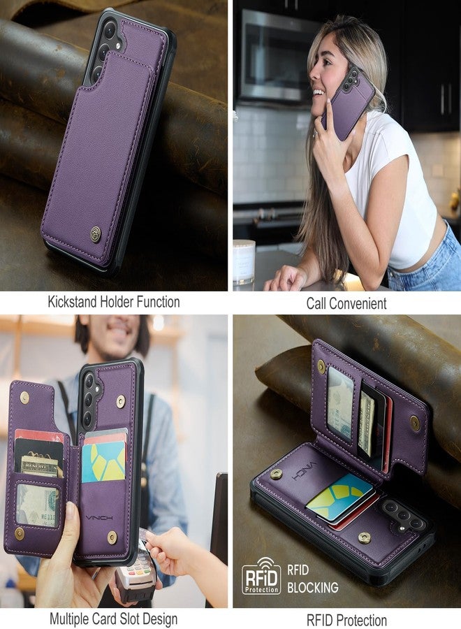 Vinich Compatible with Samsung Galaxy S24 FE Wallet Case with RFID Blocking Card Holder, Double Magnetic Clasp Kickstand Shockproof Phone Case for Women Men, Purple - Image 4