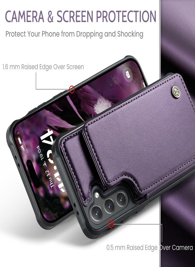 Vinich Compatible with Samsung Galaxy S24 FE Wallet Case with RFID Blocking Card Holder, Double Magnetic Clasp Kickstand Shockproof Phone Case for Women Men, Purple - Image 3