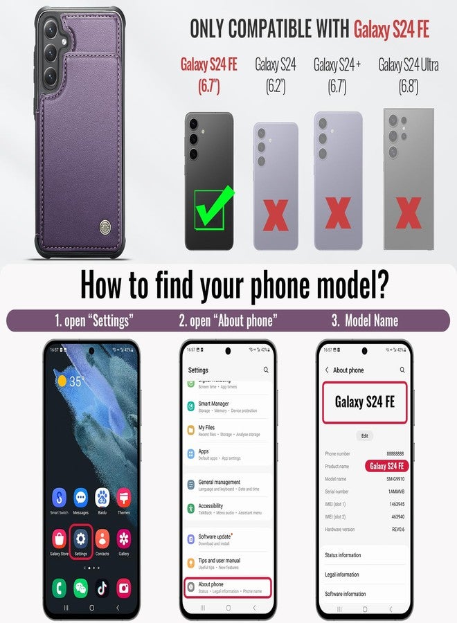 Vinich Compatible with Samsung Galaxy S24 FE Wallet Case with RFID Blocking Card Holder, Double Magnetic Clasp Kickstand Shockproof Phone Case for Women Men, Purple - Image 2