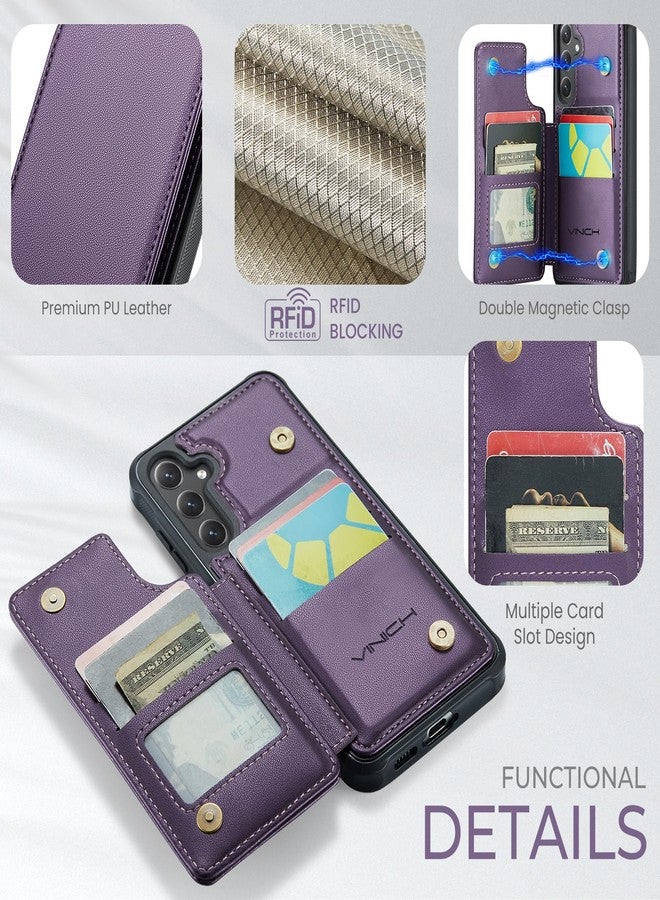 Vinich Compatible with Samsung Galaxy S24 FE Wallet Case with RFID Blocking Card Holder, Double Magnetic Clasp Kickstand Shockproof Phone Case for Women Men, Purple - Image 5