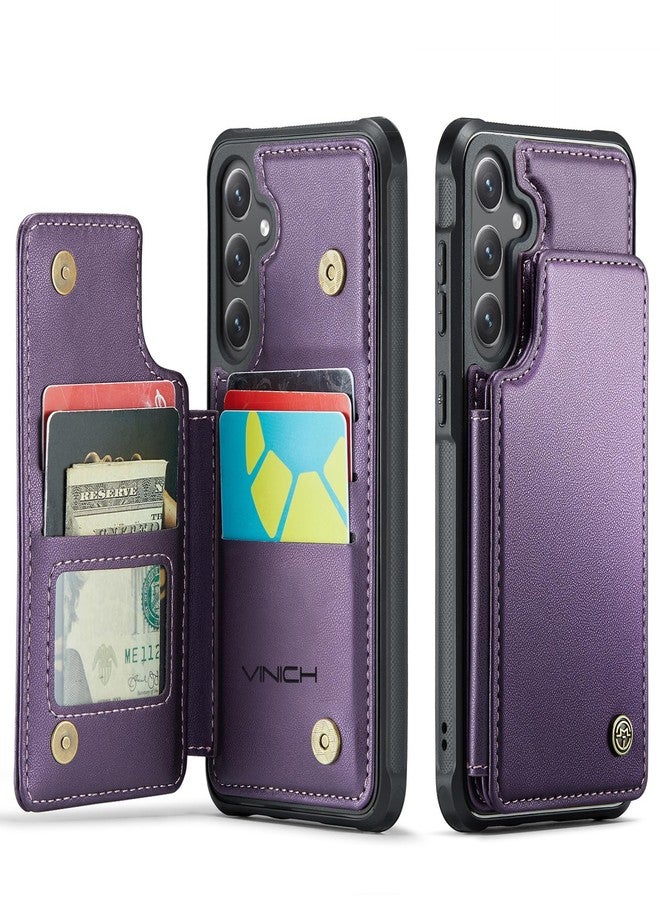 Vinich Compatible with Samsung Galaxy S24 FE Wallet Case with RFID Blocking Card Holder, Double Magnetic Clasp Kickstand Shockproof Phone Case for Women Men, Purple - Image 1