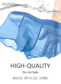 roaiss 3 Pack Set Men's Boy's Boxers Shorts Briefs Seamless Cool Breathable Soft Underpants Summer Ice Silk Elastic Large Size Classic Underwear Blue+Light Grey+Bean Paste Red  - Image 2