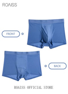 roaiss 3 Pack Set Men's Boy's Boxers Shorts Briefs Seamless Cool Breathable Soft Underpants Summer Ice Silk Elastic Large Size Classic Underwear Blue+Light Grey+Bean Paste Red  - Image 3