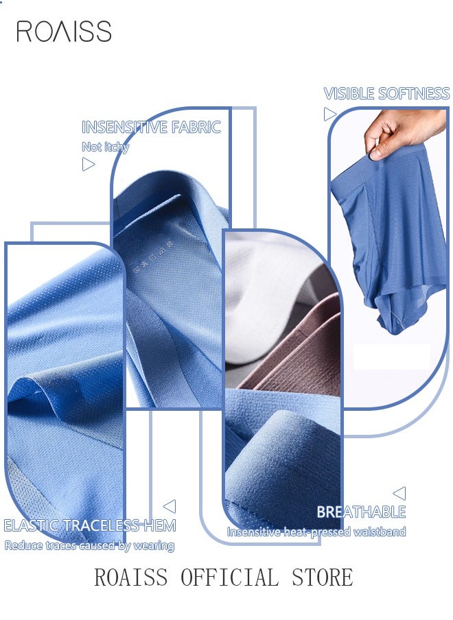 roaiss - 3 Pack Set Men's Boy's Boxers Shorts Briefs Seamless Cool Breathable Soft Underpants Summer Ice Silk Elastic Large Size Classic Underwear Blue+Light Grey+Bean Paste Red - Image 1