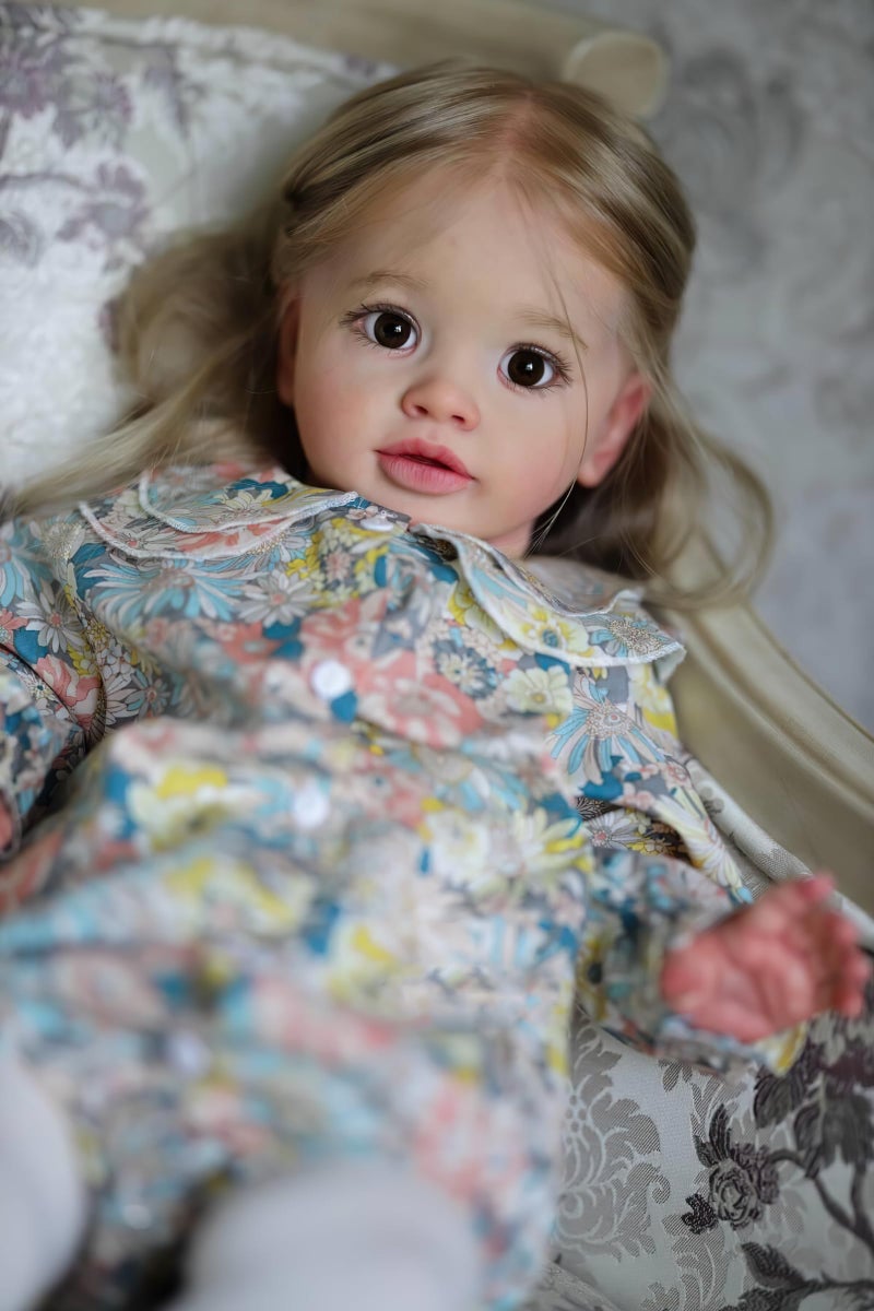 TERABITHIA 26 Inches Huge Baby Size Realistic Reborn Baby Doll with Rooted Hair Lifelike Vinyl Newborn Toddler Girl Dolls in Floral Outfit Soft Touch Body Collectible Toys - Image 3
