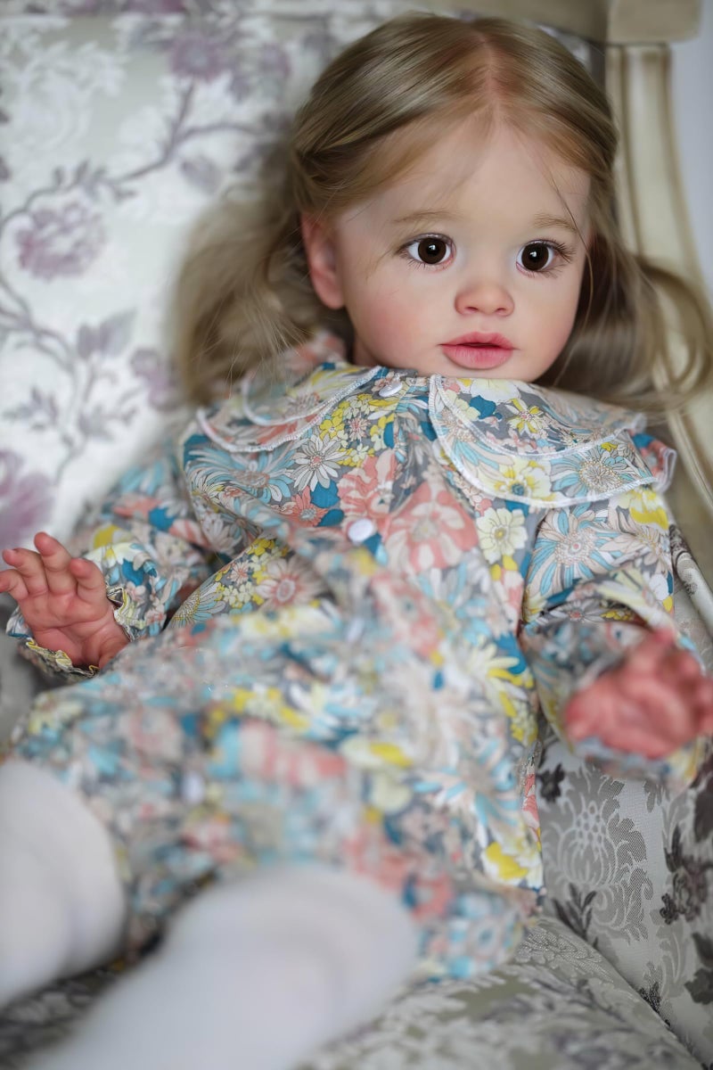 TERABITHIA 26 Inches Huge Baby Size Realistic Reborn Baby Doll with Rooted Hair Lifelike Vinyl Newborn Toddler Girl Dolls in Floral Outfit Soft Touch Body Collectible Toys - Image 2