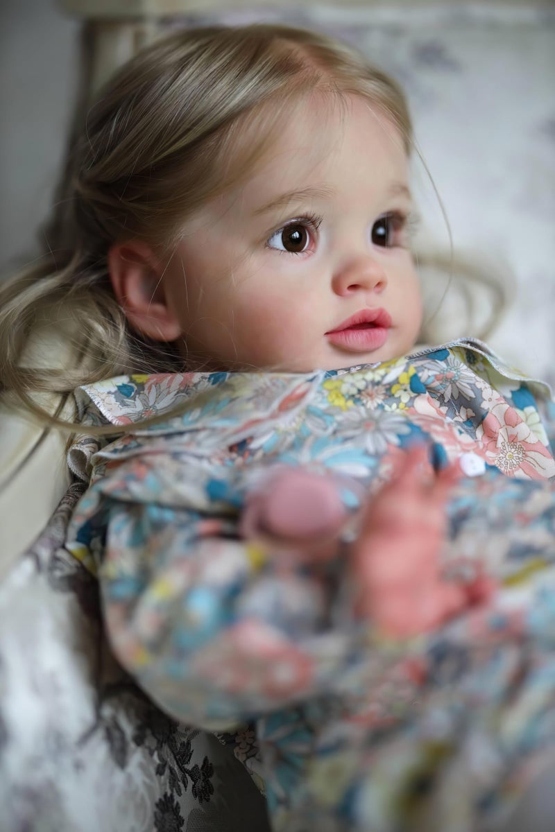 TERABITHIA 26 Inches Huge Baby Size Realistic Reborn Baby Doll with Rooted Hair Lifelike Vinyl Newborn Toddler Girl Dolls in Floral Outfit Soft Touch Body Collectible Toys - Image 5