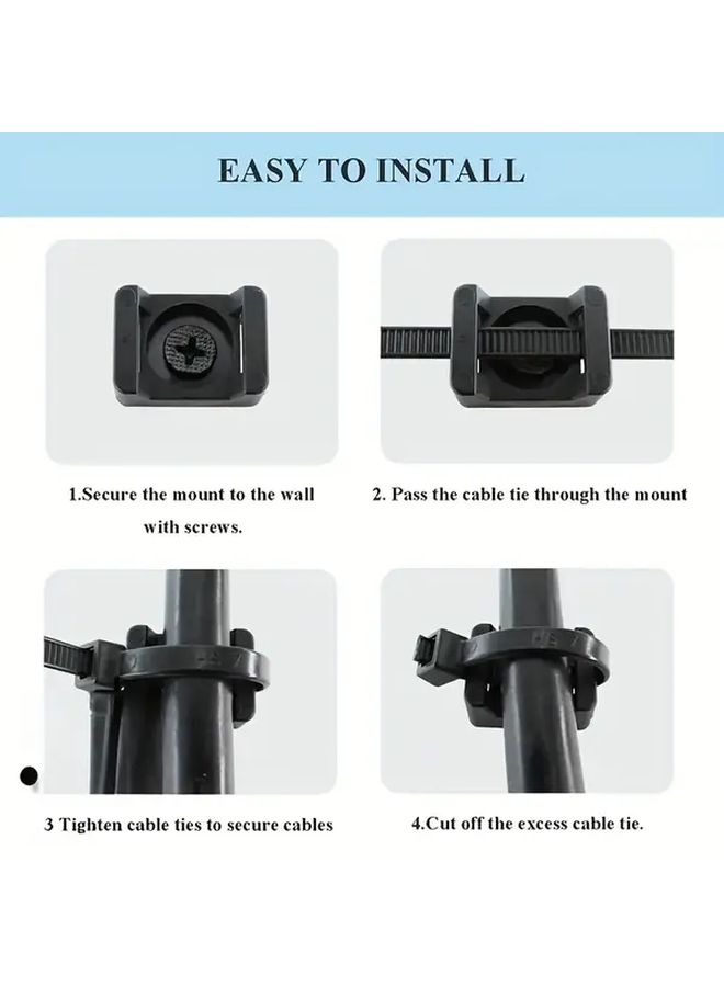 Black Saddle Shaped Cable Tie Fixing Seat Screw Type Wire Clips 100pcs - Image 5