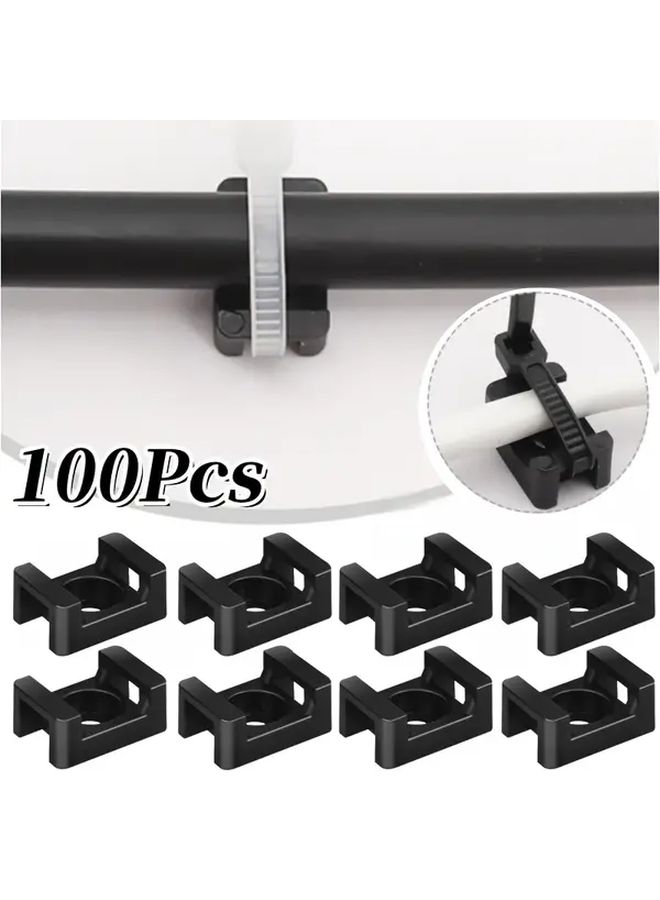 Black Saddle Shaped Cable Tie Fixing Seat Screw Type Wire Clips 100pcs - Image 1