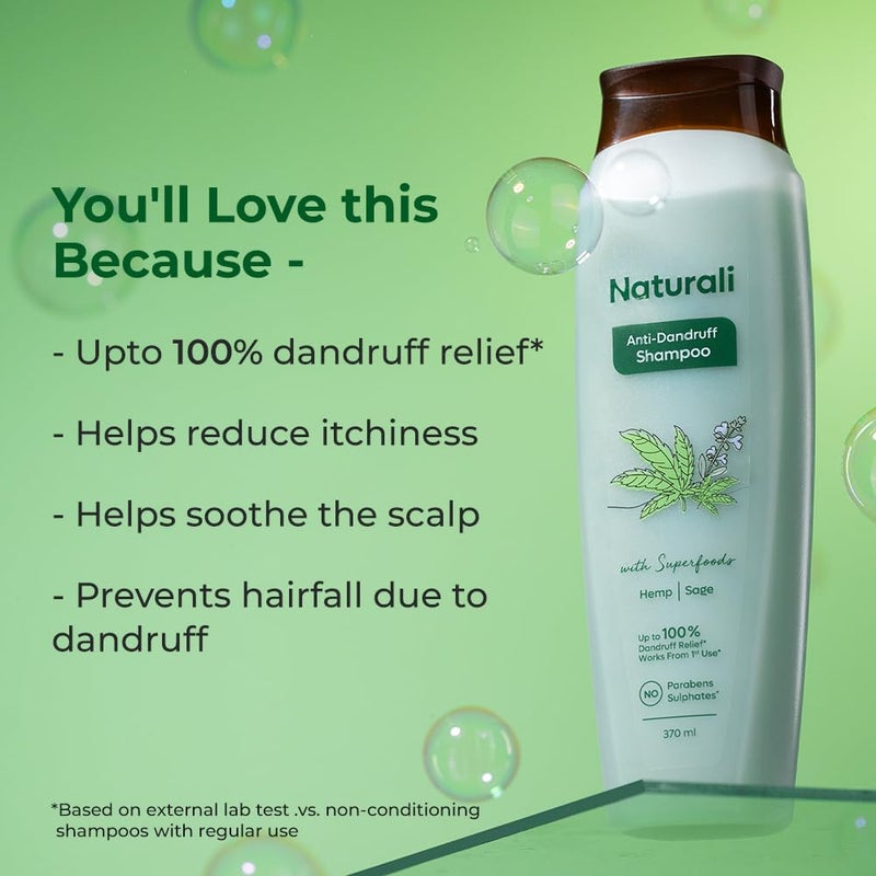 Naturali شامبو ناتورالي المضاد للقشرة حتى 100% تخفيف مع حمض الساليسيليك خالي من الكبريتات وخالي من البارابين شامبو مضاد للقشرة للرجال والنساء 370 مل - Image 3