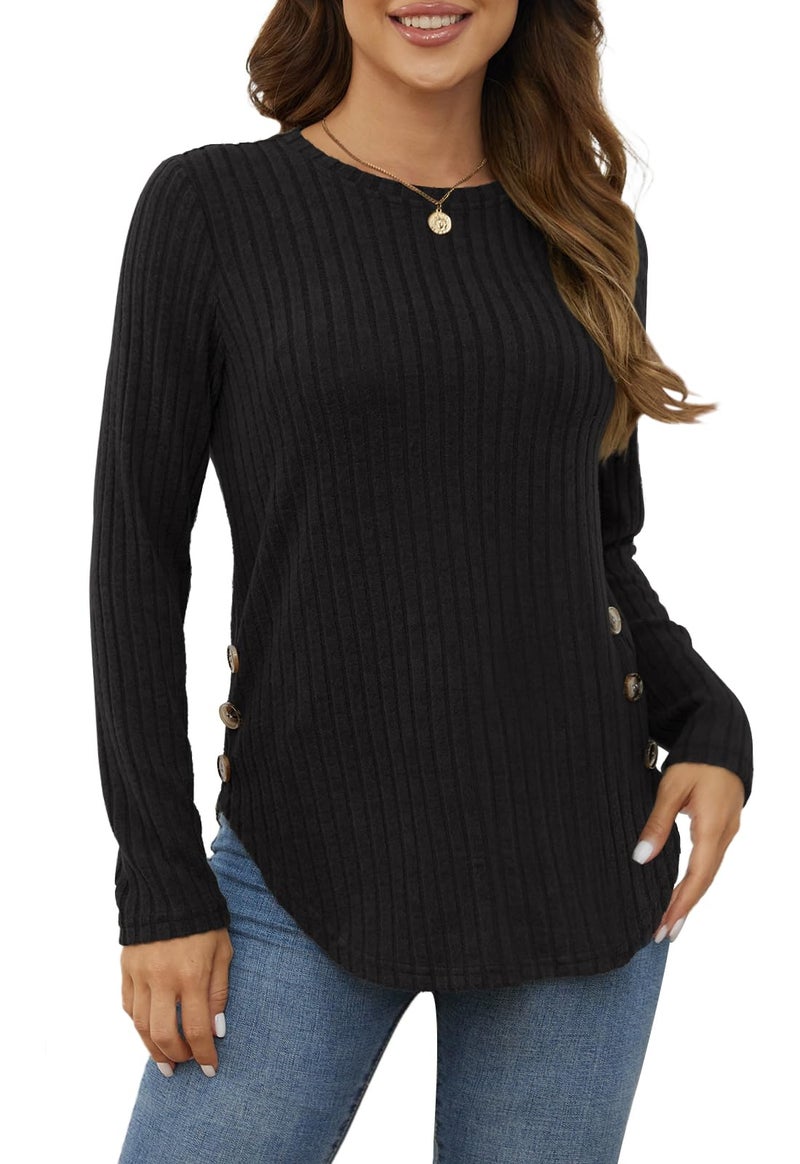 Yincro Women's Long Sleeve Fall Sweaters 2026 Lightweight Casual Crewneck Tunic Tops(Black, XL) - Image 1