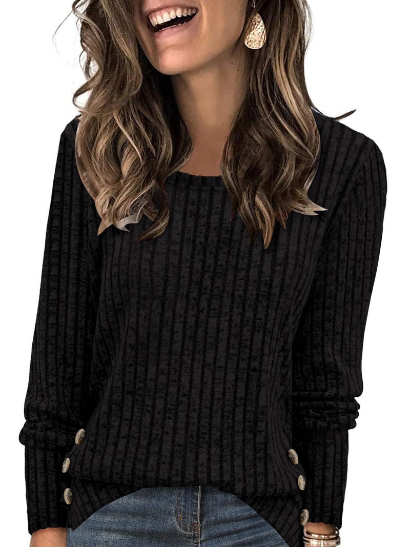 Yincro Women's Long Sleeve Fall Sweaters 2026 Lightweight Casual Crewneck Tunic Tops(Black, XL) - Image 2