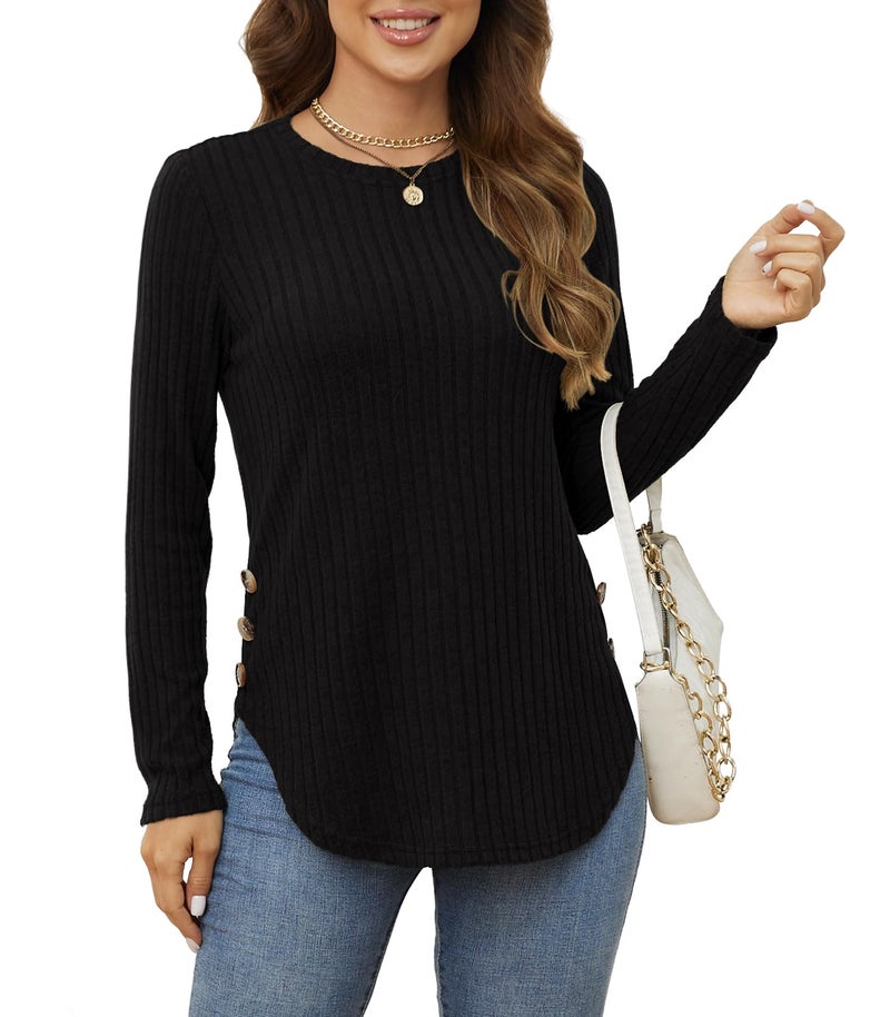 Yincro Women's Long Sleeve Fall Sweaters 2026 Lightweight Casual Crewneck Tunic Tops(Black, XL) - Image 3
