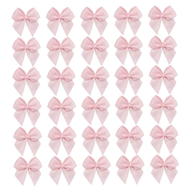 7Rainbows 50pcs Boutique Mini Pink Satin Ribbon Bows Flowers Appliques DIY Craft for Sewing Scrapbooking Wedding and Gift