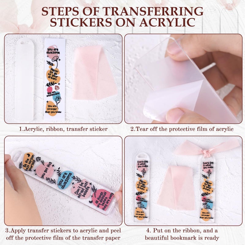 Dazoratix Book Lovers Acrylic Bookmarks - 45 Pcs Cute Acrylic Bookmark Blanks Clear Aesthetic Double-Sided Pastel Bookmark Making Kit UV DTF Transfer Stickers Yellow Pink Ribbon Women DIY Crafts Gifts - Image 3
