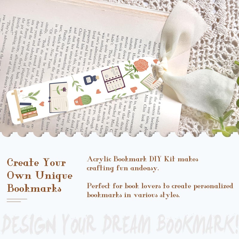 Dazoratix Book Lovers Acrylic Bookmarks - 45 Pcs Cute Acrylic Bookmark Blanks Clear Aesthetic Double-Sided Pastel Bookmark Making Kit UV DTF Transfer Stickers Yellow Pink Ribbon Women DIY Crafts Gifts - Image 5