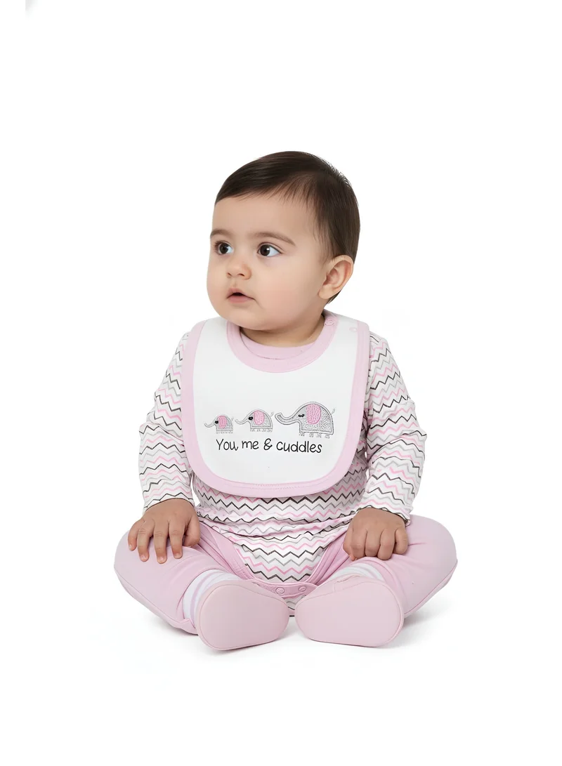 Bambimici Bambimici Little Elephant Print Long Sleeve Bodysuit with Pyjama - Baby Pink