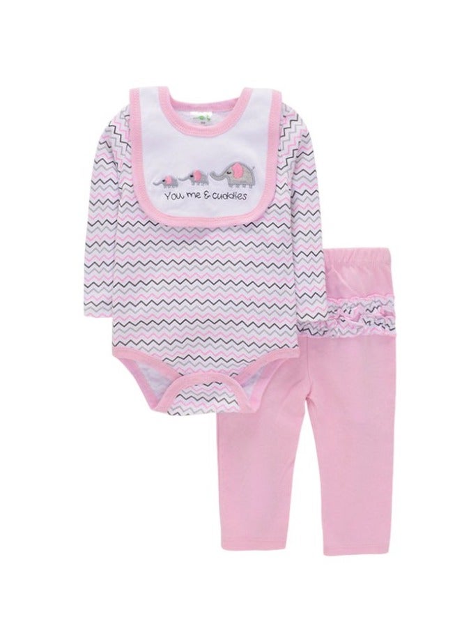 Bambimici Bambimici Little Elephant Print Long Sleeve Bodysuit with Pyjama - Baby Pink  - Image 1