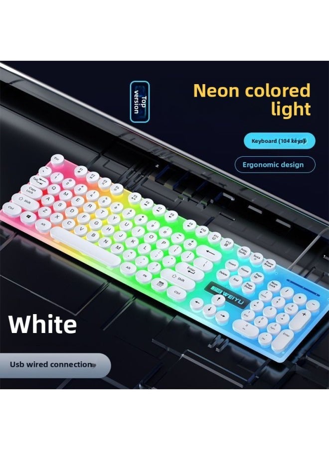 Generic - 19.9 Wired Keyboard Punk Suspension Key Backlit Mouse Suit Usb Desktop Laptop-Colour:Rainbow Miracle-white Keycap [keyboard + Mouse + Mouse Pad] - Only 49 Pieces Left In Active Stock - Image 1