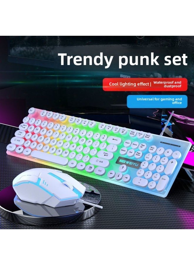 Generic - 19.9 Wired Keyboard Punk Suspension Key Backlit Mouse Suit Usb Desktop Laptop-Colour:Rainbow Miracle-white Keycap [keyboard + Mouse + Mouse Pad] - Only 49 Pieces Left In Active Stock - Image 1