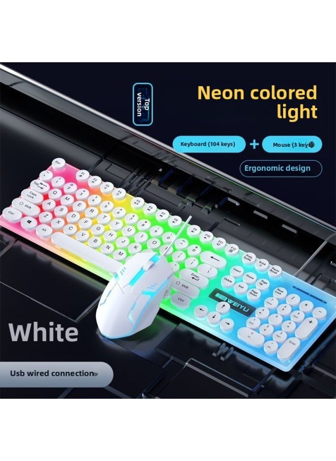 Generic - 19.9 Wired Keyboard Punk Suspension Key Backlit Mouse Suit Usb Desktop Laptop-Colour:Rainbow Miracle-white Keycap [keyboard + Mouse + Mouse Pad] - Only 49 Pieces Left In Active Stock - Image 1