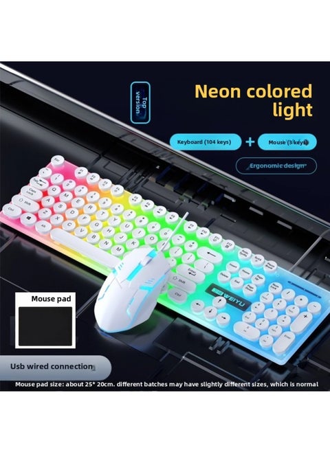 19.9 Wired Keyboard Punk Suspension Key Backlit Mouse Suit Usb Desktop Laptop-Colour:Rainbow Miracle-white Keycap [keyboard + Mouse + Mouse Pad] - Only 49 Pieces Left In Active Stock