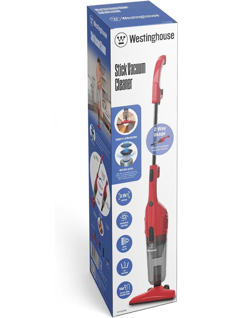 Westinghouse Westinghouse USA 3-in-1 Stick Vacuum Cleaner – Red – 600W Upright & Handheld – 17Kpa Suction, Lightweight Design, 1.2L Dust Capacity - Image 2