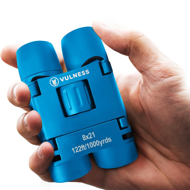 VULNESS Small Binoculars for Adults and Kids | Cruise Ship Essentials Camping Bird Watching Travel Hiking Accessories Alaska Costa Rica Must Haves Packing List High Powered Mini Compact VULNESS (Blue, 8X21) - Image 1